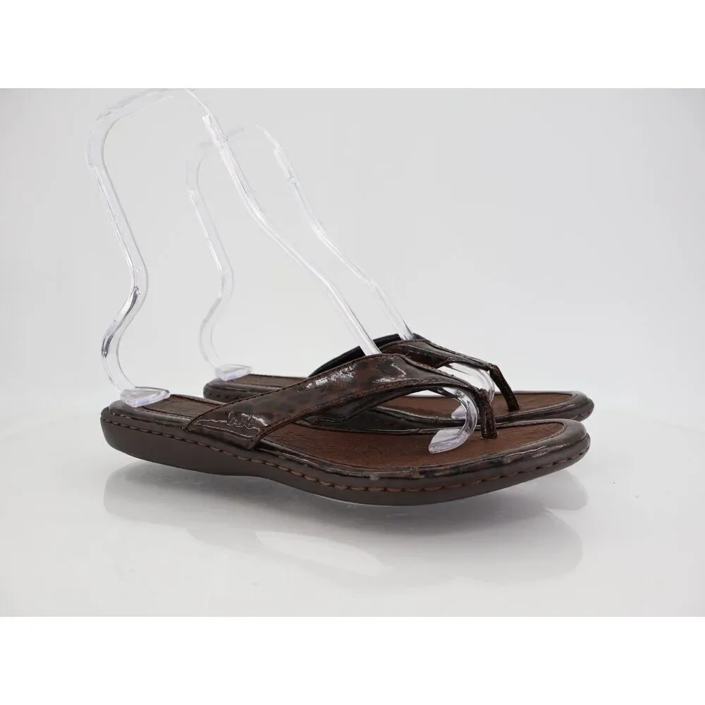 Born BOC Thong Sandals Women's Size 10 42 Leopard Patent Faux Leather Slides